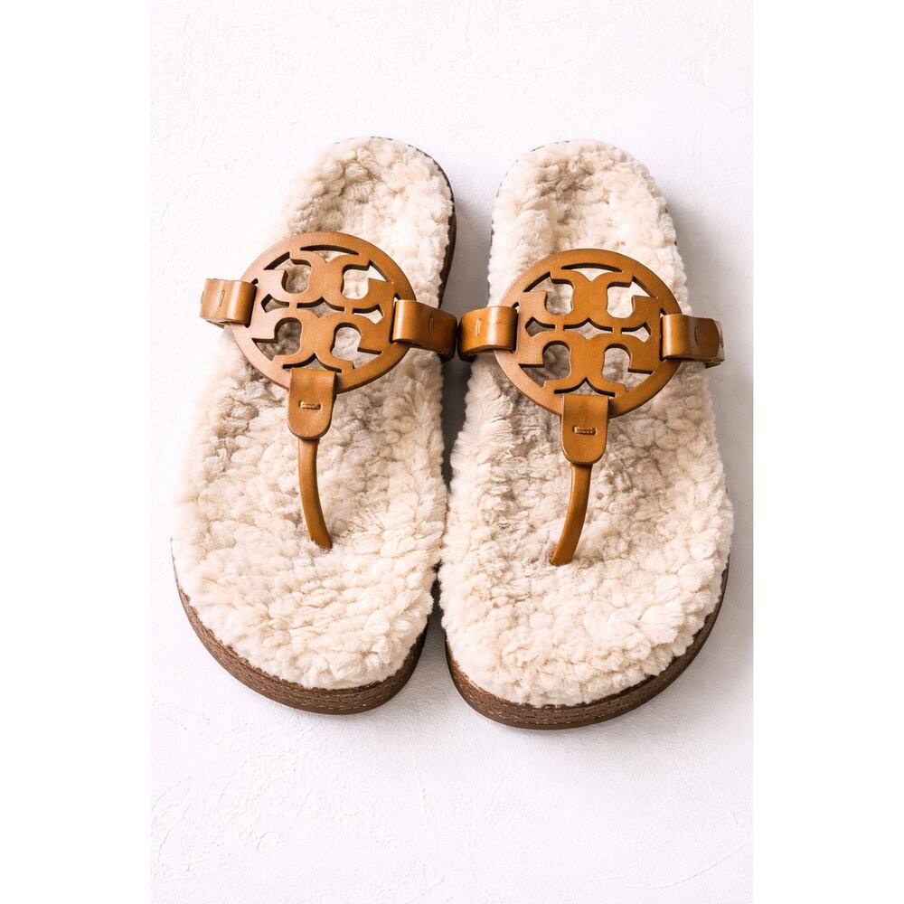 Tory Burch Miller Cloud Shearling Sandals Caramel 7